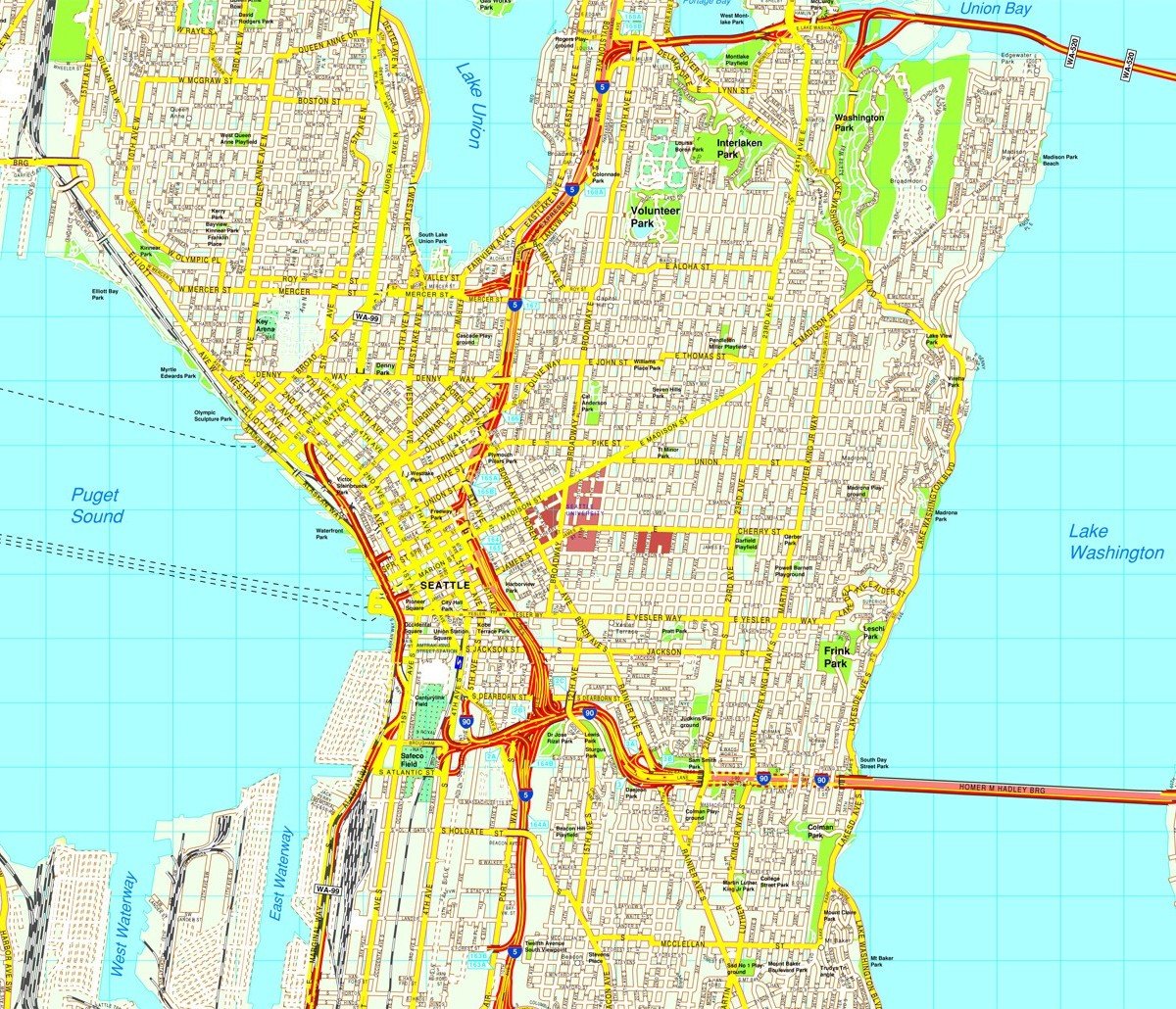 Seattle map. Eps Illustrator Vector City Maps USA America. Eps